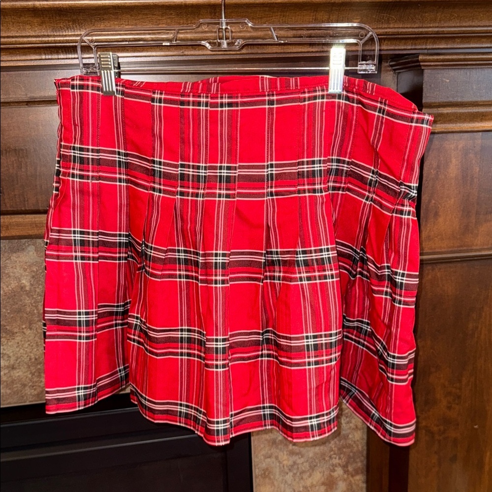 Red Plaid Mini Pleated Skirt JR XXL preppy schoolgirl punk y2K No Boundaries